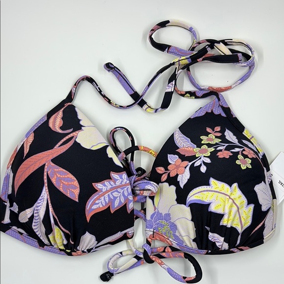 HULA HONEY Women's Black Stretch Lace-Up Tie Luna Triangle Swimsuit Top M NWT - Picture 2 of 6